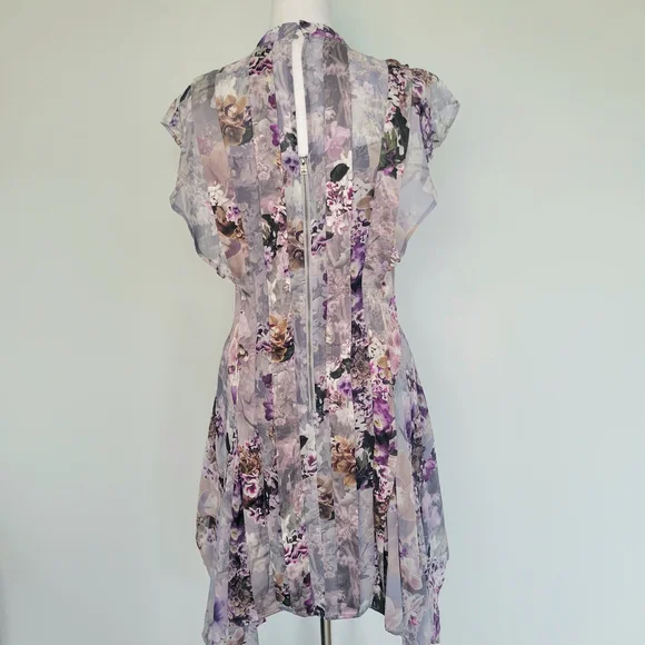 ALL SAINTS Fleur Lucia Asymmetrical Mock Neck A-line Gray Purple Dress Size 2 - Picture 11 of 16